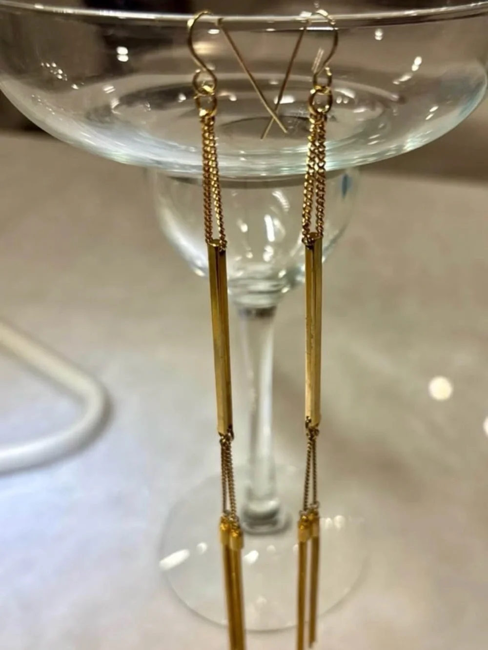 Bright Gold Tone Tassel Earrings LONG Dangling Chains French Hooks 6.5